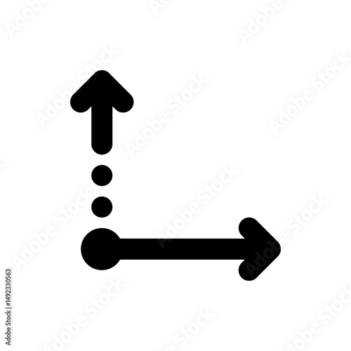 A black and white illustration of a right angle with arrows indicating direction and dotted lines present
