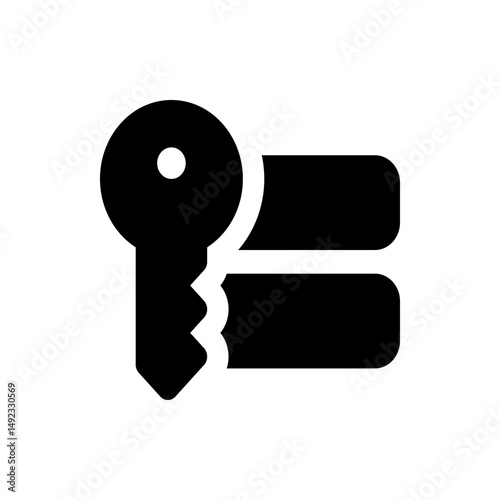 Black key icon with a round head and two horizontal bars extending from its side on a white background