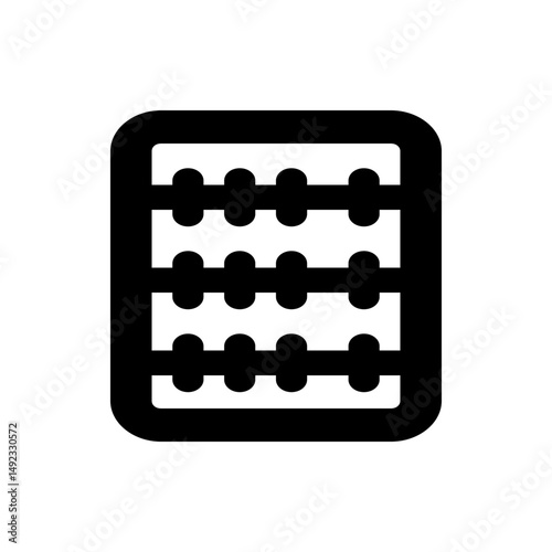 A simple black and white illustration of an abacus with rounded edges and a square border around it icon