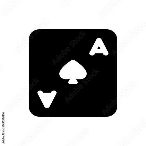 Ace of spades playing card with rounded corners and white suit symbol on a black background illustration