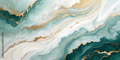 illustration of turquoise marble texture background with cracked gold details generative ai