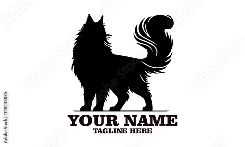 cat maine coon silhouette vector illustration, cat maine coon logo icon and cat maine coon cute vector design