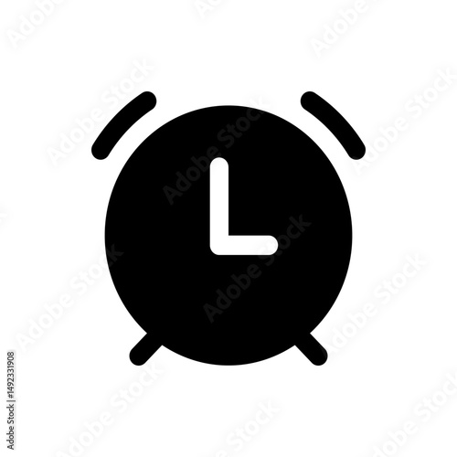 Illustration of a simple black and white alarm clock with a short hour hand indicating time passing by