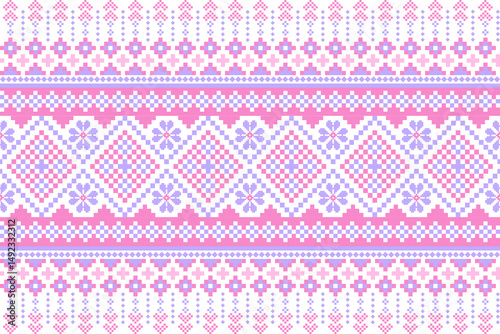 Geometric pixel. Design for clothing fabric textile ornamentation embroidery Hand stitched pattern.