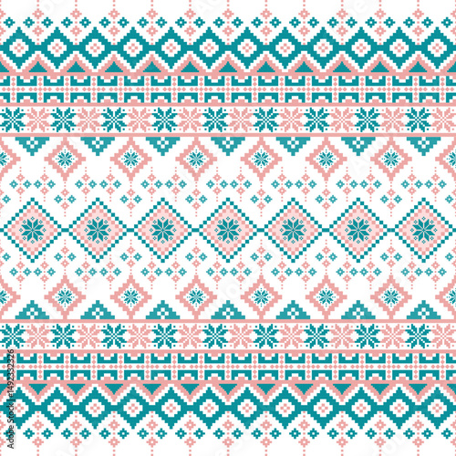 Ethnic geometric pattern with geometric elements. Design for clothing fabric textile ornamentation embroidery Hand stitched pattern 
