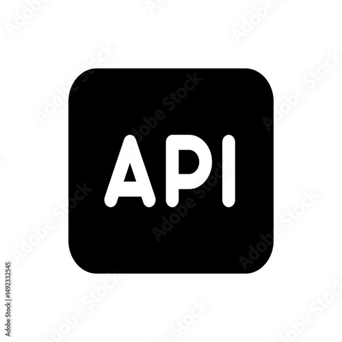 Illustration of a black rounded square containing the white letters api representing application programming interface