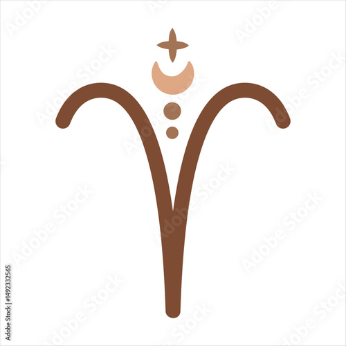 Aries Zodiac Sign in boho style - celestial horoscope design. Adorable hand drawn vector illustration in cartoon flat style.