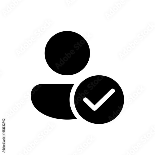 Black silhouette of a person icon with a check mark inside a circle, indicating user verification process