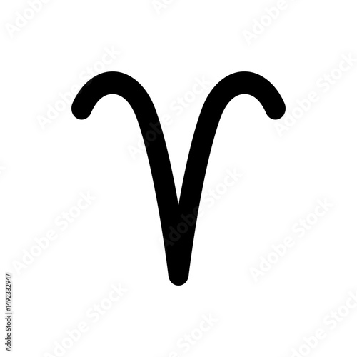 Illustration of aries zodiac sign in black color with curved horns on a white background simple design