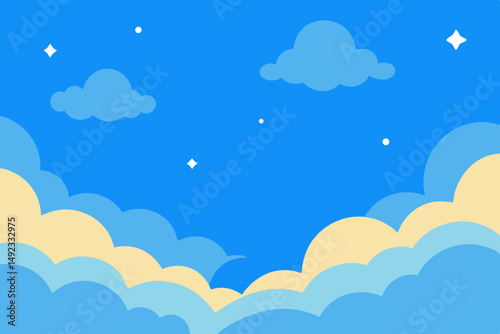 Cartoon sky with clouds and stars on transparent background
