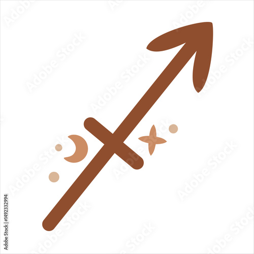Sagittarius Zodiac Sign in boho style - celestial horoscope design. Adorable hand drawn vector illustration in cartoon flat style.