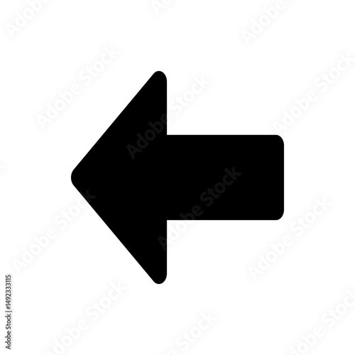 Black arrow pointing left with rounded edges on a white background indicating direction or navigation use