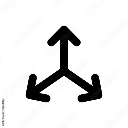 Illustration of a black arrow splitting into three directions one pointing up and two pointing diagonally down