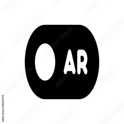 Black toggle switch with a white circle on the left and the letters ar on the right side in white color