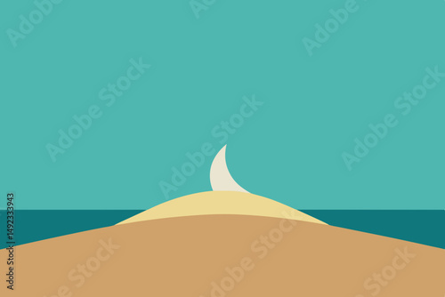 Abstract beach landscape illustration with sail and sandy shore
