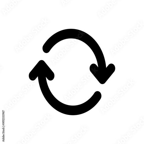 Black circular arrows pointing in opposite directions indicating a refresh or reload action symbol icon