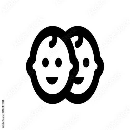 Illustration of two identical baby faces with smiling expressions and simple black outline design style