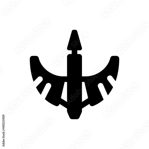 Illustration of a crossbow with an arrow ready to be shot, presented in a simple black and white style