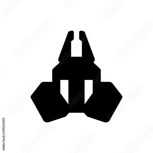 Illustration of a black abstract shape with a triangular cutout and two prongs extending upward