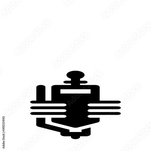 Illustration of a black and white medical iv drip bag with tubing and a regulator on a white background
