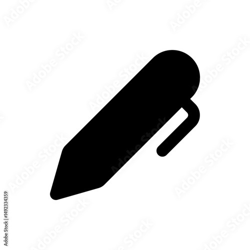 A simple black pen icon with a rounded tip and a clip visible against a white background image design