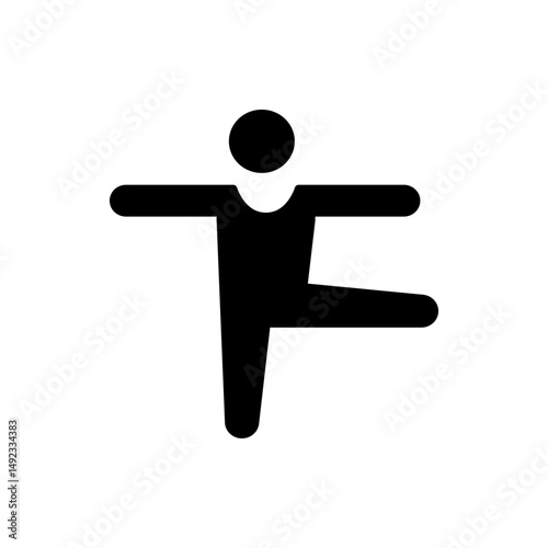 Silhouette of a person balancing on one leg with arms outstretched for stability and a round head shape