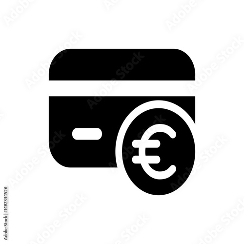 Illustration of a black credit card with a white stripe and an euro coin on the right side of the card