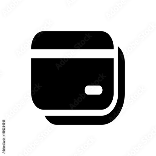 Illustration of a black wallet with a white stripe and a small white oval on the front side design