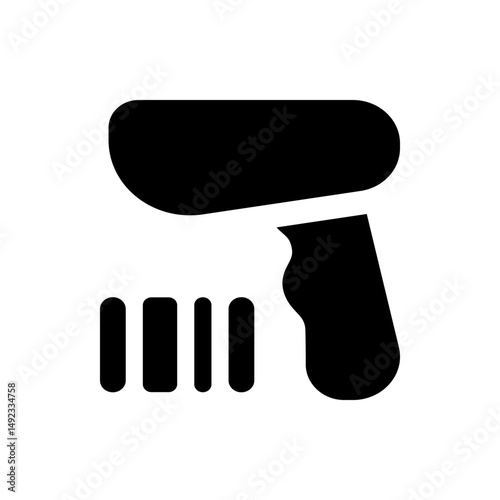 Illustration of a black barcode scanner with a handle and vertical bars on a white background view