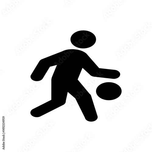 Silhouette of a person dribbling a basketball in a simple black and white vector illustration style image