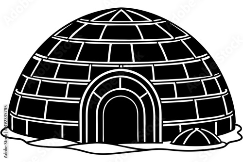 Black silhouette profile cutaway of an igloo illustration design, igloo, silhouette, cutaway, profile, winter, cold, snow, ice, eskimo, arctic, architecture, building, house, dwelling, vector, illustr