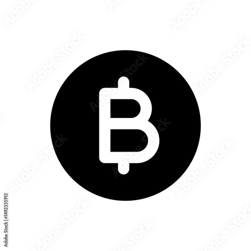 Illustration of a white letter b with small extensions on top and bottom inside a black circle shape design
