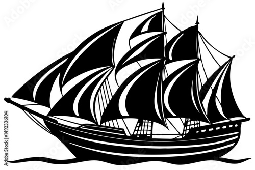 Silhouette of a sailing sailboat with full sails in side profile, sailboat, silhouette, side profile, sails, full, boat, vessel, sailing, sea, ocean, nautical, watercraft, travel, adventure, black, ve