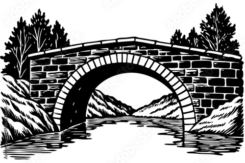 Silhouette of a simple stone arch bridge side profile vector design, arch, bridge, stone, silhouette, vector, side profile, outline, simple, illustration, design, landscape, architecture, scenery, cro