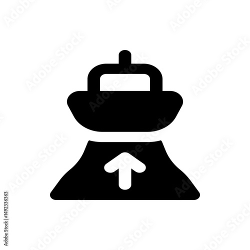 A black and white illustration of an object with an arrow pointing up in the center of the image area