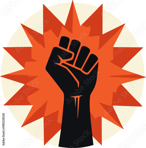 Minimalist Raised Fist Vector with Explosive Red Burst – Symbol of Resistance, Strength, and Solidarity