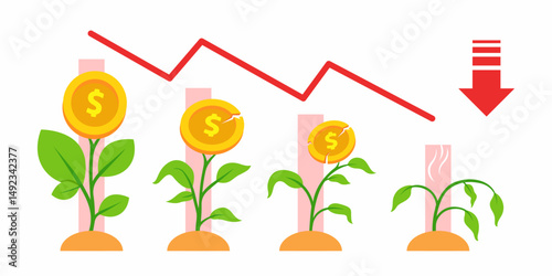 Economic Downturn Financial Decline and Investment Loss with wilted plant concept