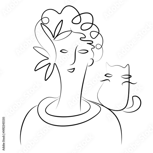 single line female character face black and white