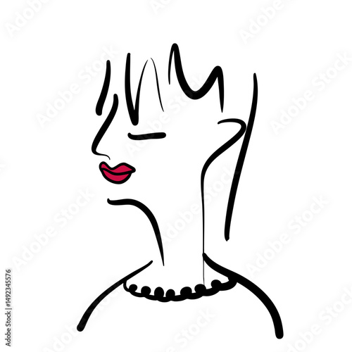 single line female character face black and white