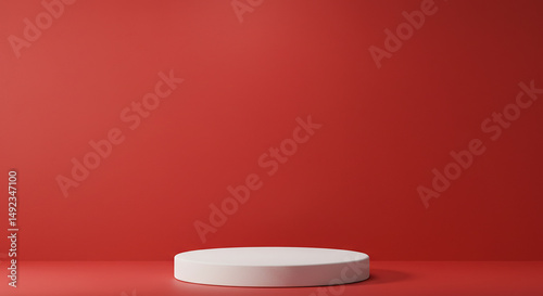 Minimalist White Pedestal on Red Background