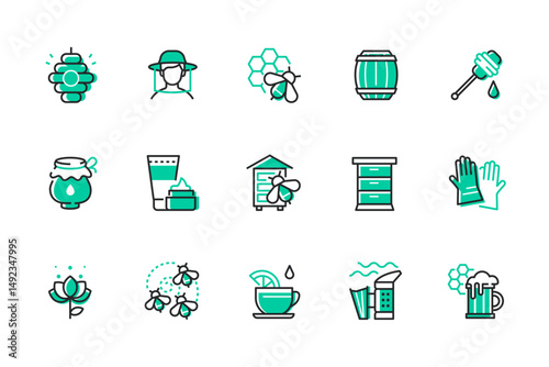 Beekeeping - set of line design style icons