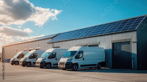 Wallpaper Mural Solar-powered warehouse, delivery vans parked, sunny day, logistics Torontodigital.ca