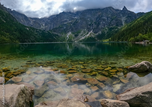 Fototapeta Naklejka Na Ścianę i Meble -  mountain lake mountain peak Morskie Oko Zakopane Poland view landscape