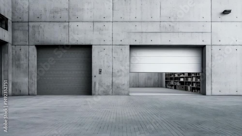 Modern garage door over wall background