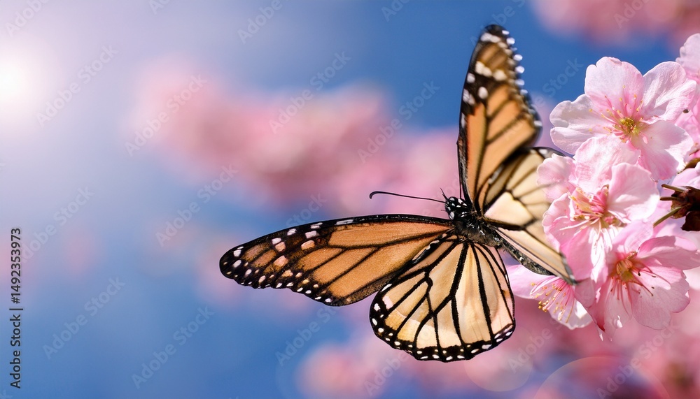 Fototapeta premium flower butterfly with pink sakura