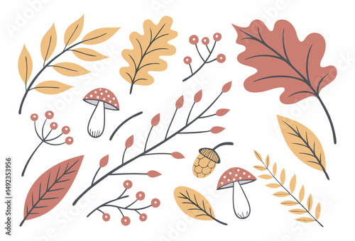 Autumn leaves and feather vector seamless pattern illustration background design