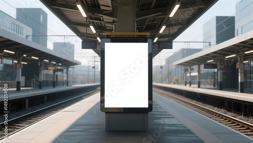 a blank billboard on a train station platform