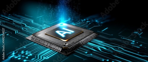 Glowing AI Holographic Chip: Futuristic Digital Network Visualization