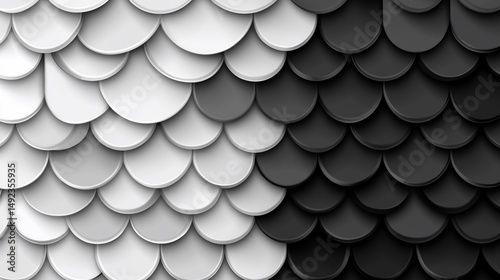 Abstract scales design, monochrome background with curved shapes in layers