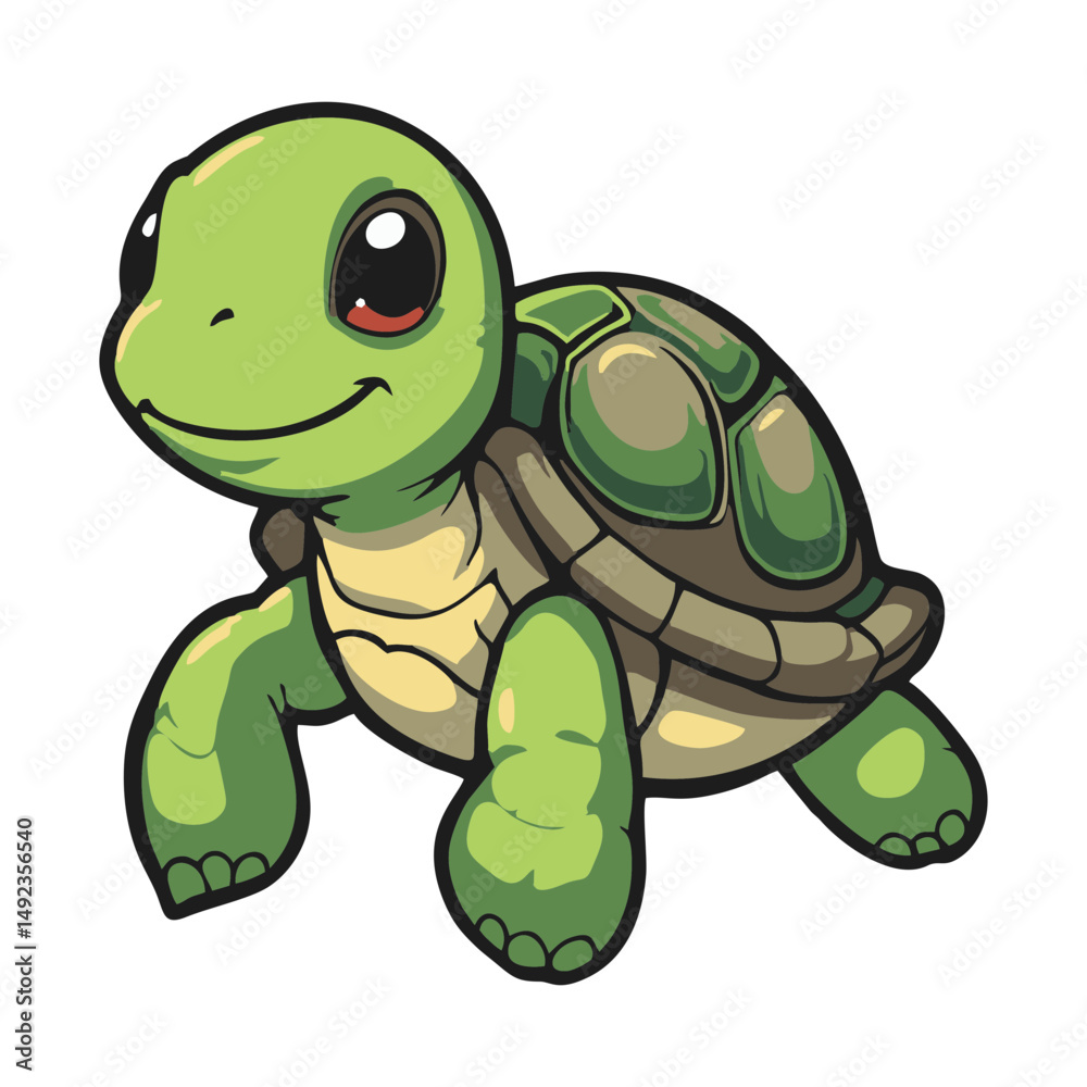 Fototapeta premium Cute Turtle Cartoon Illustration – Adorable Sea Animal Character